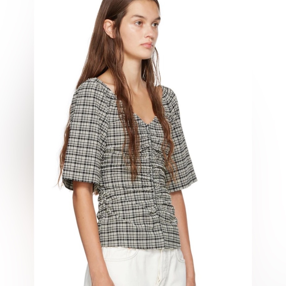 black and white checkered Ganni shirt